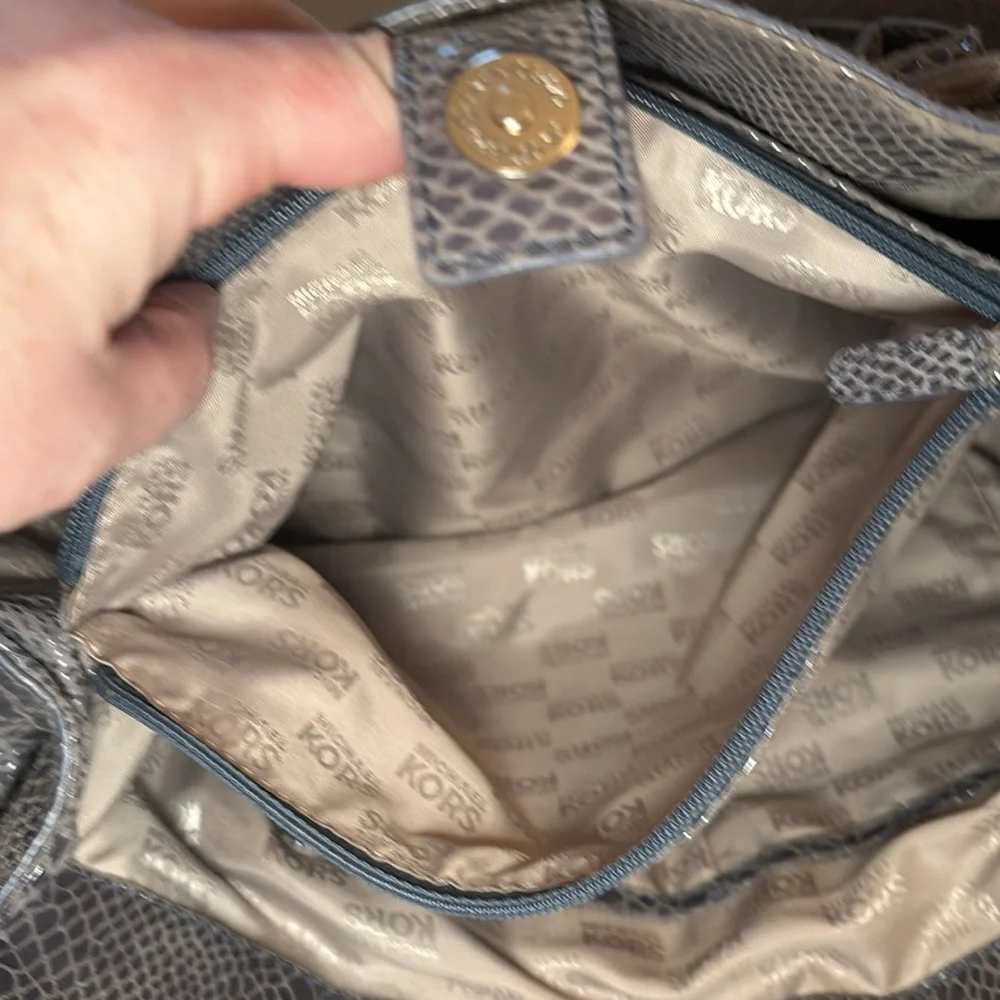 MICHAEL KORS |‎ Python embossed hamilton handbag in pewter - EUC